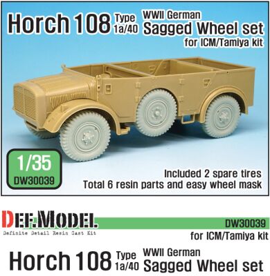 German Horch 108 typ 1a/40 Sagged Wheel set ( for ICM/Tamiya 1/35) детальное изображение Смоляные колёса Афтермаркет