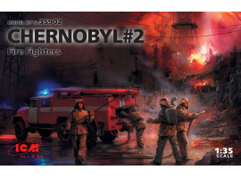 обзорное фото Scale model 1/35 Chernobyl #2. Firemen (AC-40-137A, 4 figures and diorama stand with background) ICM35902 Cars 1/35