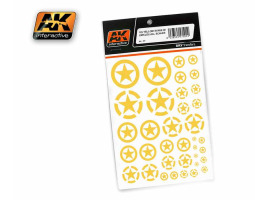 US YELLOW STARS IN CIRCLES ALL SCALES / A set of "dry" decals, yellow stars.
