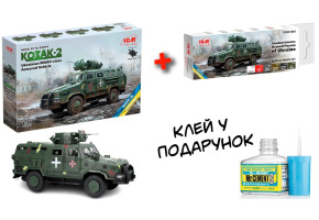 Збірна модель 1/35 «Козак-2» Український бронеавтомобіль класу MRAP ICM 35014 + Набір акрилових фарб для бойових машин ЗСУ