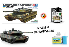 Scale model 1/35 Leopard tank 2 A6 Ukraine Tamiya 25207 + Set of acrylic paints NATO COLORS 3G