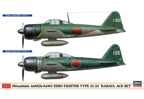 Збірна модель літака Mitsubishi A6M2b/A6M3 ZERO FIGHTER TYPE 21/22 "RABAUL ACE SET" 1/72