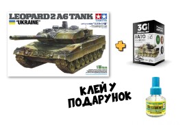 Scale model 1/35 Leopard tank 2 A6 Ukraine Tamiya 25207 + Set of acrylic paints NATO COLORS 3G