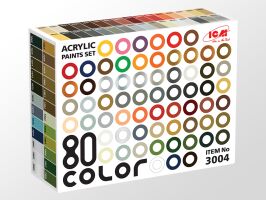 Набір акрилових фарб 80 шт (77 кольорів + 3 лаки) ICM 3004