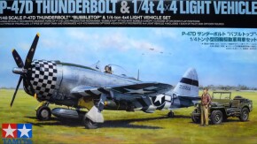 Сборная модель1/48 Самолет P-47D "ТАНДРЕРБОЛТ" BUBBLETOP W/1/4-TON 4X4 LIGHT VEHICLE Тамия 25214