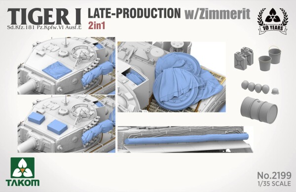 Збірна модель 1/35 Німецький танк Tiger I Sd.Kfz.181 Pz.Kpfw.VI Ausf.E (Late / Late Command) 2 в 1 з циммеритом Takom 2199 детальное изображение Бронетехника 1/35 Бронетехника