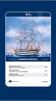 Scale model 1/150 Italian sailing ship Amerigo Vespucci Heller 80807 детальное изображение Парусники Флот