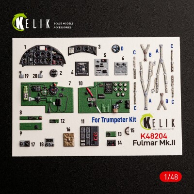 Fairey Fulmar Mk.II декаль інтер'єр для комплекту Trumpeter 1/48 KELIK K48204 детальное изображение 3D Декали Афтермаркет