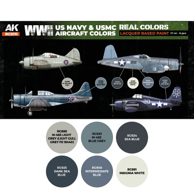 Набор спиртовых акриловых красок ВМС США WWII Самолеты морской пехоты АК-Интерактив RCS 111 детальное изображение Наборы красок Краски