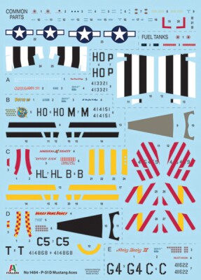 Збірна модель 1/72 Північноамериканський літак P-51D Mustang - аси ВПС США (5 варіантів фарбування) Italeri 1484 детальное изображение Самолеты 1/72 Самолеты