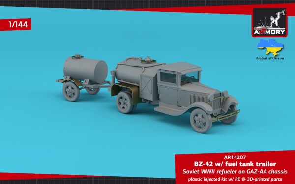 Збірна модель 1/144 Радянський паливозаправник БЗ-42 на шасі ГАЗ-АА з одноосьовим причепом-цистерною Armory Models Group 14207 детальное изображение Автомобили 1/144 Автомобили