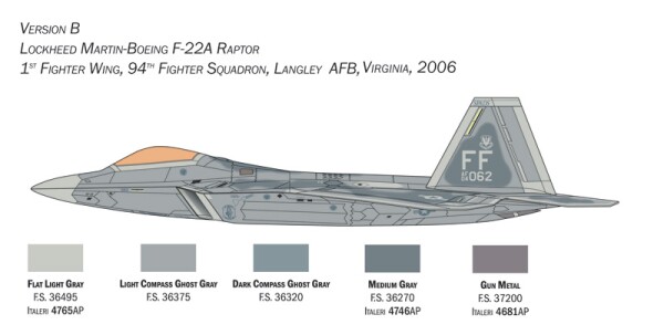 Збірна модель 1/48 ЛітакF-22A Raptor Italeri 2822 детальное изображение Самолеты 1/48 Самолеты