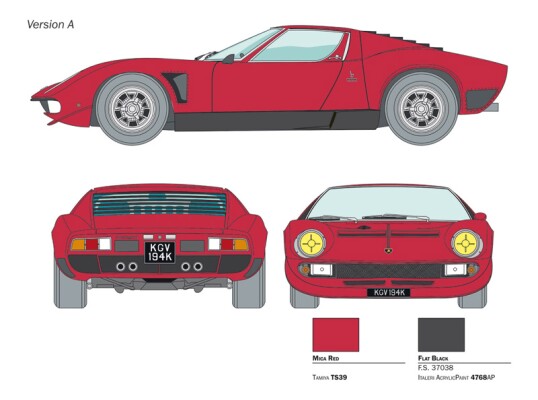 Збірна модель 1/24 Автомобіль Lamborghini Miura JOTA SVJ Italeri 3649 детальное изображение Автомобили 1/24 Автомобили