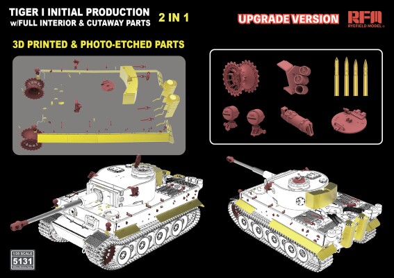 Збірна модель 1/35 Танк Tiger I, початковий випуск, початок 1943, оновлена версія з повним інтер'єром RFM RM-5131 детальное изображение Бронетехника 1/35 Бронетехника
