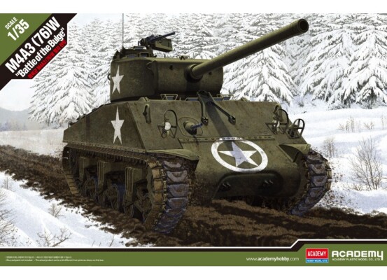 Scale model 1/35 Tank Sherman M4A3(76)W Battle of the Bulge Academy 13500 детальное изображение Бронетехника 1/35 Бронетехника