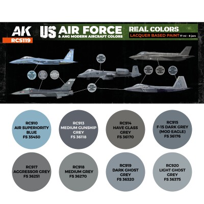 Набір спиртових акрилових фарб ВПС США Сучасні літаки АК-Інтерактив RCS 119 детальное изображение Наборы красок Краски
