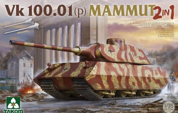 Збірна модель 1/35 Танк VK 100.01(p) Mammut (2в1) Takom 2156 детальное изображение Бронетехника 1/35 Бронетехника