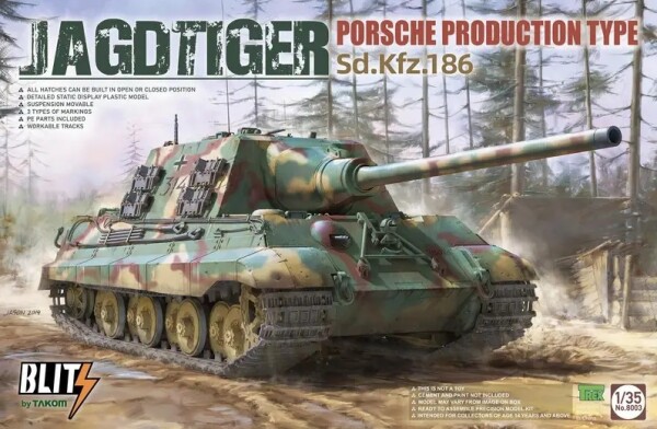 Збірна модель 1/35 САУ Jagdtiger Sd.Kfz. 186 (Porsche production type) Takom 8003 детальное изображение Бронетехника 1/35 Бронетехника