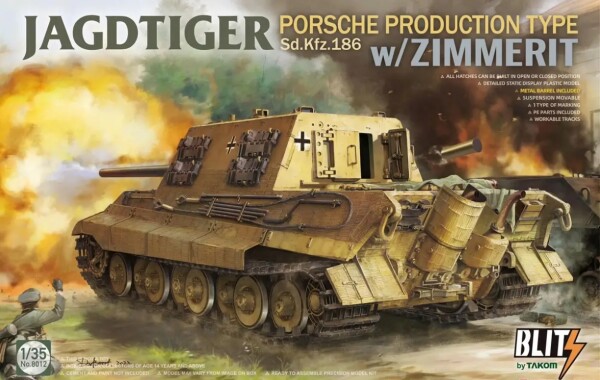 Збірна модель 1/35 САУ Jagdtiger Sd.Kfz. 186 (Porsche production type) з циммеритом Takom 8012 детальное изображение Бронетехника 1/35 Бронетехника