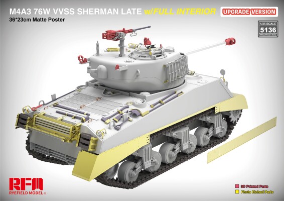 Збірна модель 1/35 Танк M4A3 76W VVSS Шерман Late з повним інтер'єром (Оновлена версія) Rye Field Model RM-5136 детальное изображение Бронетехника 1/35 Бронетехника