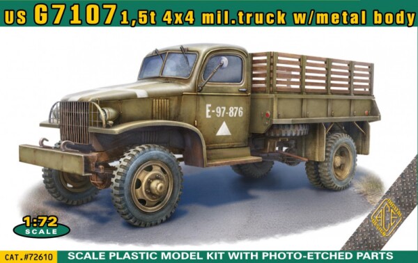 Збірна модель 1/72 Американська армійська вантажівка G7107 вантажопідйомністю 1,5 тонни, повнопривідна, з металевим кузовом ACE 72610 детальное изображение Автомобили 1/72 Автомобили