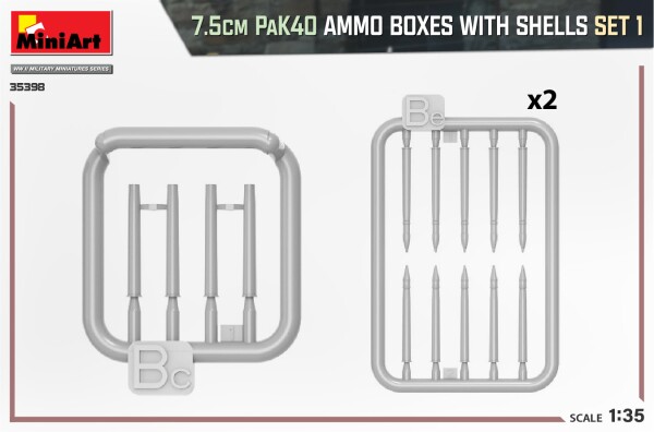 Сборная модель 1/35 Набор боеприпасов 7,5 см PaK40 со снарядами Миниарт 35398 детальное изображение Аксессуары Диорамы