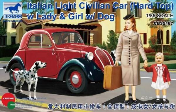 Сборная модель итальянского легкого гражданского автомобиля (жесткий верх) с дамой и собакой детальное изображение Автомобили 1/35 Автомобили