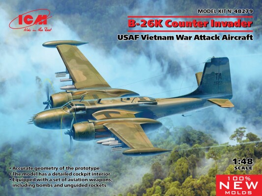 Сборная модель 1/48 Самолет B-26K Counter Invader, (война во Вьетнаме) ICM 48279 детальное изображение Самолеты 1/48 Самолеты