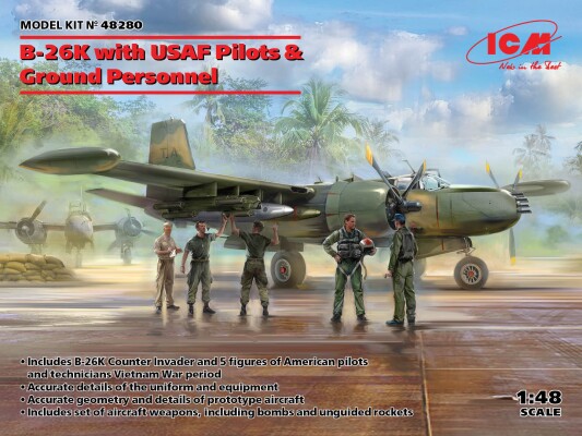 Scale model 1/48 Airplane B-26K with American pilots and technicians ICM 48280 детальное изображение Самолеты 1/48 Самолеты