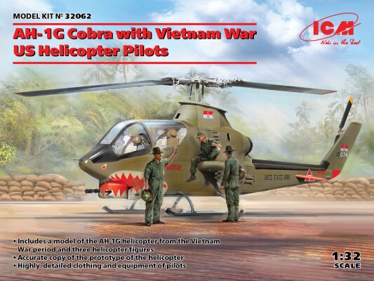 Scale model 1/32 American helicopter AH-1G Cobra AH-1G Cobra with US helicopter pilots during the Vietnam War ICM 32062 детальное изображение Вертолеты 1/32 Вертолеты