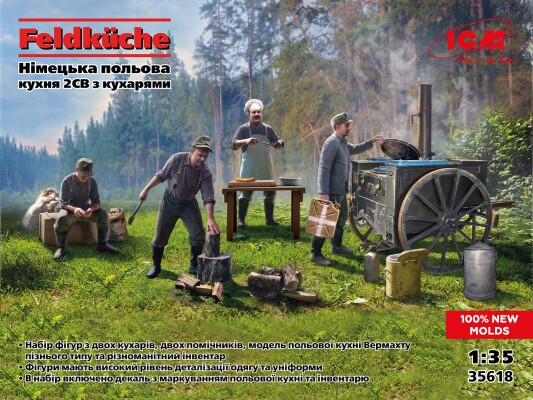 Збірна модель 1/35 Фігури Німецька польова кухня 2СВ з кухарями Feldküche ICM 35618 детальное изображение Фигуры 1/35 Фигуры