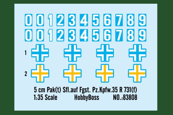 Збірна модель 1/35 Німецька САУ 5 cm Pak(t) Sfl.auf Fgst. Pz.Kpfw.35 R 731(f) HobbyBoss 83808 детальное изображение Артиллерия 1/35 Артиллерия