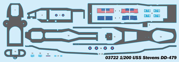 Збірна модель 1/200 Есмінець ВМС США "Стівенс" (DD-479) Trumpeter 03722 детальное изображение Флот 1/200 Флот