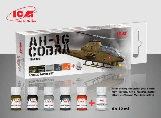 Cobra AH-1G (US Attack Helicopter) Acrylic Paint Kit ICM3001 детальное изображение Наборы красок Краски