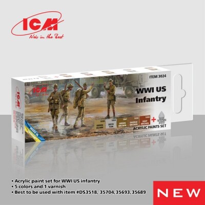 Set of acrylic fabrics for the  of the US Army (First World War) ICM 3024 детальное изображение Наборы красок Краски