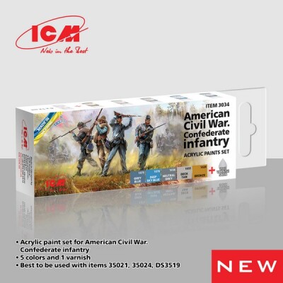 Set of acrylic paints for the  &quot;Confederate Infantry&quot; (American Civil War) ICM 3034 детальное изображение Наборы красок Краски