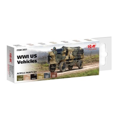 Set of acrylic panels for American cars (First World War) ICM 3051 детальное изображение Наборы красок Краски