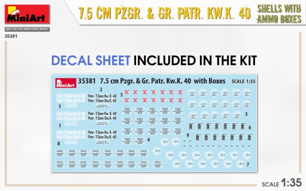 Сборная модель 1/35 Снаряды 7,5 см Pzgr. &amp; Gr. Patr. Kw.K. 40 с ящиками для боеприпасов МиниАрт детальное изображение Наборы деталировки Афтермаркет