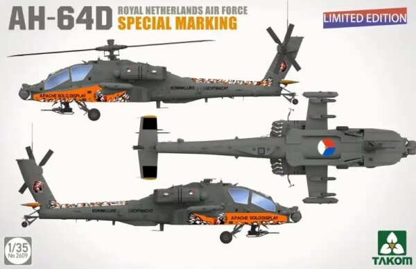 Scale model 1/35 Helicopter AH-64E Apache special markings Royal Netherlands Air Force (limited edition) Takom 2609 детальное изображение Вертолеты 1/35 Вертолеты