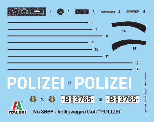 Збірна модель 1/24 Автомобіль Volkswagen Golf (поліція) Italeri 3666 детальное изображение Автомобили 1/24 Автомобили