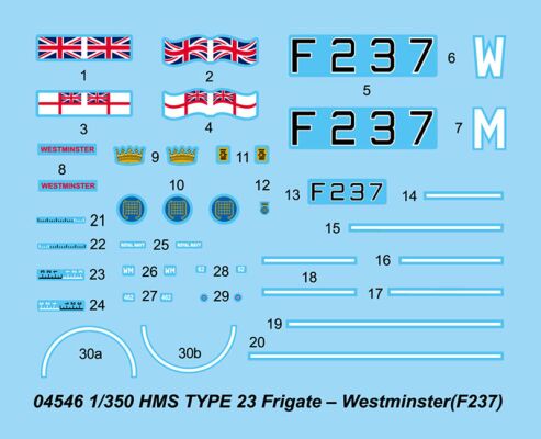Сборная модель 1/350 	Фрегат HMS TYPE 23- Westminster  (F237) Трумпетер 04546 детальное изображение Флот 1/350 Флот