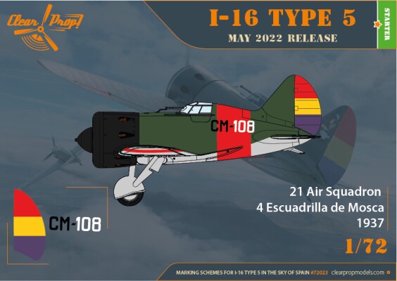 Сборная модель 1/72 Самолет I-16 type 5 (в небе Испании) Clear Prop 72023 детальное изображение Самолеты 1/72 Самолеты