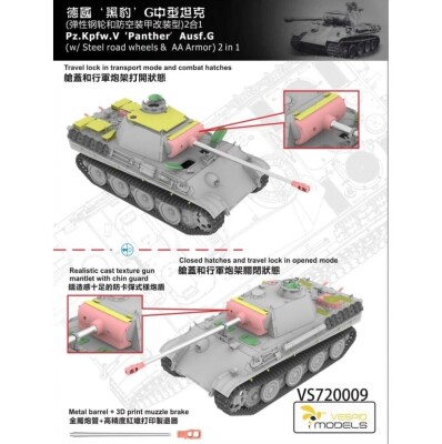 Збірна модель 1/72 Танк Panther Pz.Kpfw. V Ausf G 2в1 (w/Steel Road Wheels &amp; AA Armour) Vespid Models VS720009 детальное изображение Бронетехника 1/72 Бронетехника