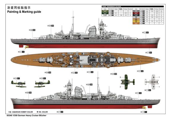 Збірна пластикова модель 1/350 важкий крейсер ВМС Німеччини  &quot;Blücher&quot; Trumpeter 05346 детальное изображение Флот 1/350 Флот