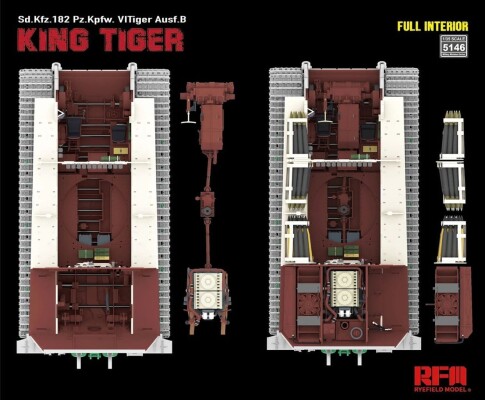 Сборная модель 1/35 Танк Sd.Kfz.182 Pz.Kpfw. VI Tiger Ausf.B Королевский тигр, полный интерьер РФМ детальное изображение Бронетехника 1/35 Бронетехника