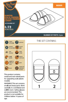 Стекло кабины (вакуумное) 1/72 Gloster E28/39 Pioneer Clear Prop CPA-72023 детальное изображение Наборы деталировки Афтермаркет