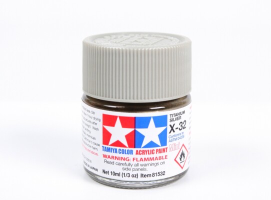 Alcohol-based acrylic paint Metallic Titan Silver 10ml Tamiya X-32 детальное изображение Акриловые краски Краски