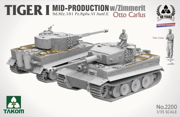 Збірна модель 1/35 Танк Tiger I Sd.Kfz.181 Pz.Kpfw.VI Ausf.E (Mid) з циммеритом + фігура Отто Каріуса Takom 2200 детальное изображение Бронетехника 1/35 Бронетехника