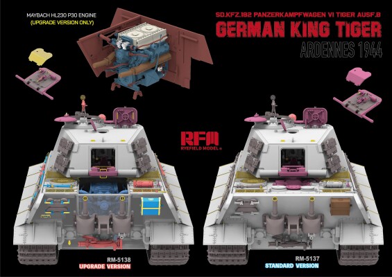 Збірна модель 1/35 Німецький танк королівський тигр Sd.Kfz. 182 Pz.Kpfw.VI Ausf.B Арденни 1944 р. (оновлена версія) Rye Field Model RFM 5138 детальное изображение Бронетехника 1/35 Бронетехника