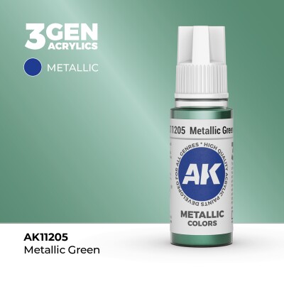 Акриловая краска METALLIC GREEN METALLIC - ЗЕЛЕНЫЙ МЕТАЛЛИК / INK АК-интерактив AK11205 детальное изображение Металлики и металлайзеры Модельная химия